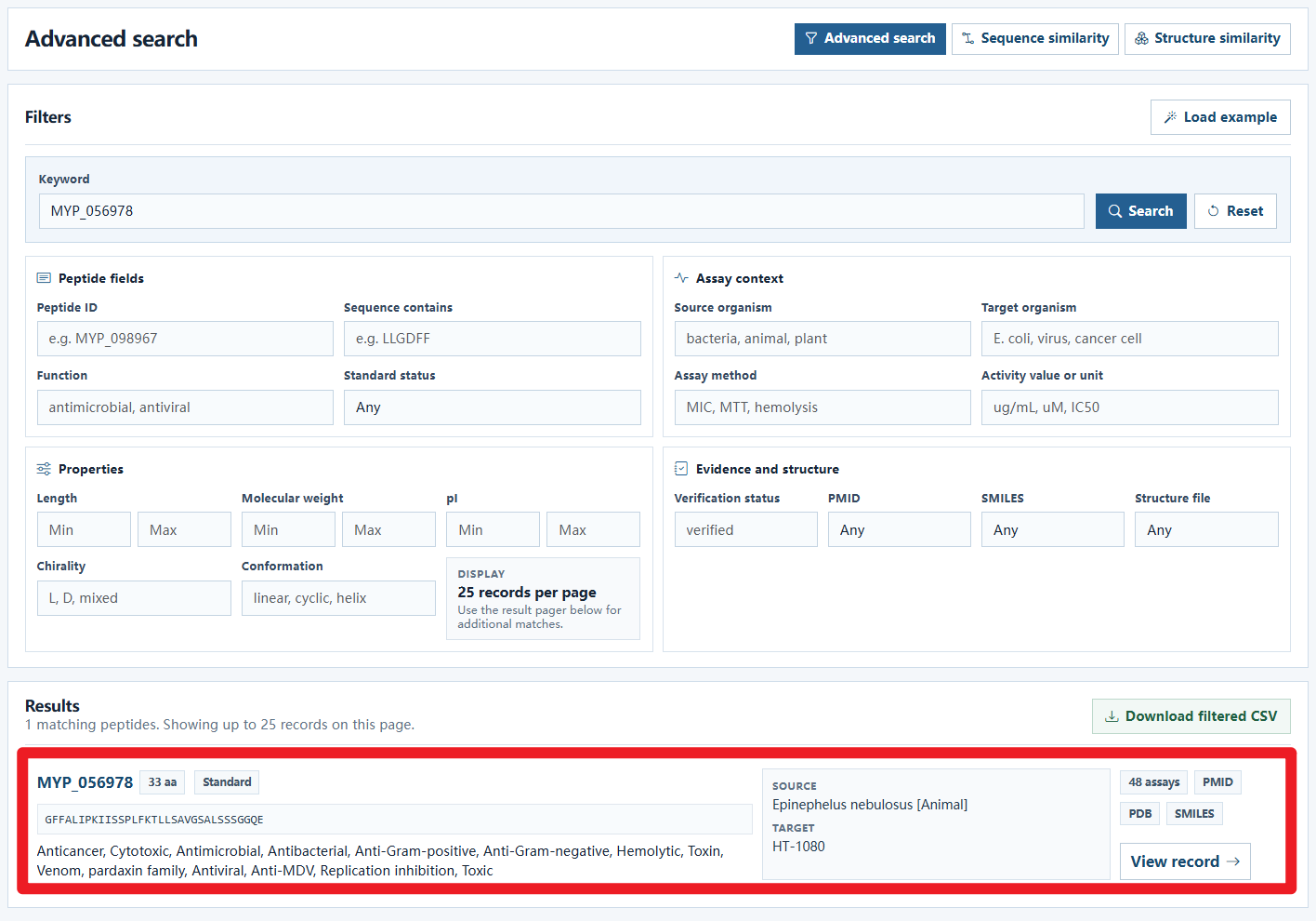 Advanced Search page